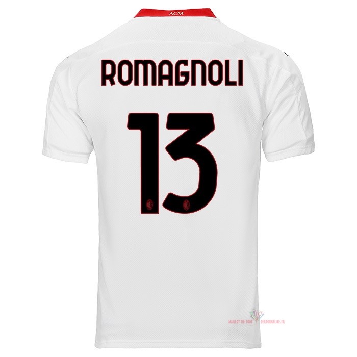 Maillot Om Pas Cher PUMA NO.13 Romagnoli Exterieur Maillot AC Milan 2020 2021 Blanc