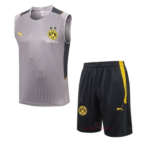 Maillot Om Pas Cher PUMA Entrainement Sin Mangas Ensemble Complet Borussia Dortmund 2021 2022 Gris Jaune Noir