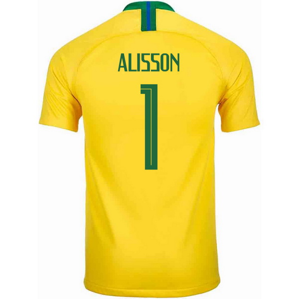 Maillot Om Pas Cher Nike NO.1 Alisson Domicile Maillots Brésil 2018 Jaune