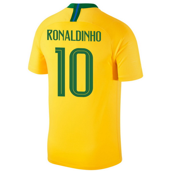 Maillot Om Pas Cher Nike NO.10 Ronaldinho Domicile Maillots Brésil 2018 Jaune