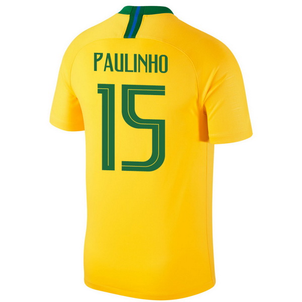 Maillot Om Pas Cher Nike NO.15 Paulinho Domicile Maillots Brésil 2018 Jaune