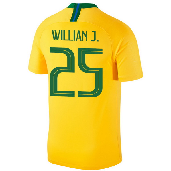 Maillot Om Pas Cher Nike NO.25 Willian J. Domicile Maillots Brésil 2018 Jaune