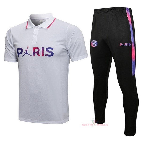 Maillot Om Pas Cher JORDAN Ensemble Complet Polo Paris Saint Germain 2021 2022 Blanc Purpura Noir