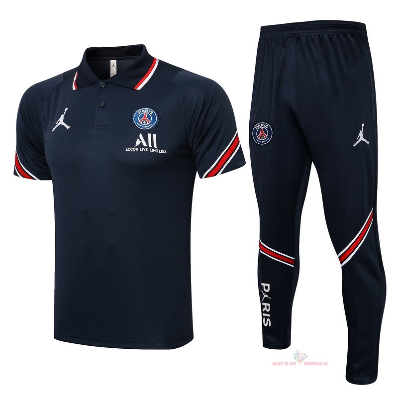 Maillot Om Pas Cher JORDAN Ensemble Complet Polo Paris Saint Germain 2021 2022 Bleu Marine Rouge