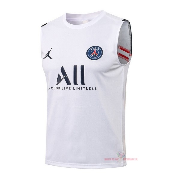 Maillot Om Pas Cher JORDAN Entrainement Sin Mangas Paris Saint Germain 2021 2022 Blanc Rouge