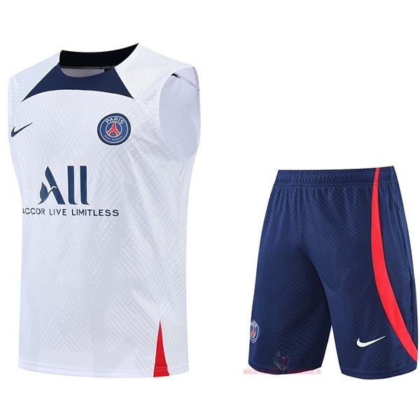 Maillot Om Pas Cher Nike Entrainement Sin Mangas Ensemble Complet Paris Saint Germain 2022 2023 Blanc Bleu Rouge