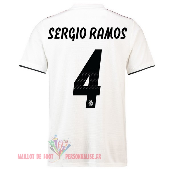 Maillot Om Pas Cher adidas NO.4 Sergio Ramos Domicile Maillots Real Madrid 18-19 Blanc